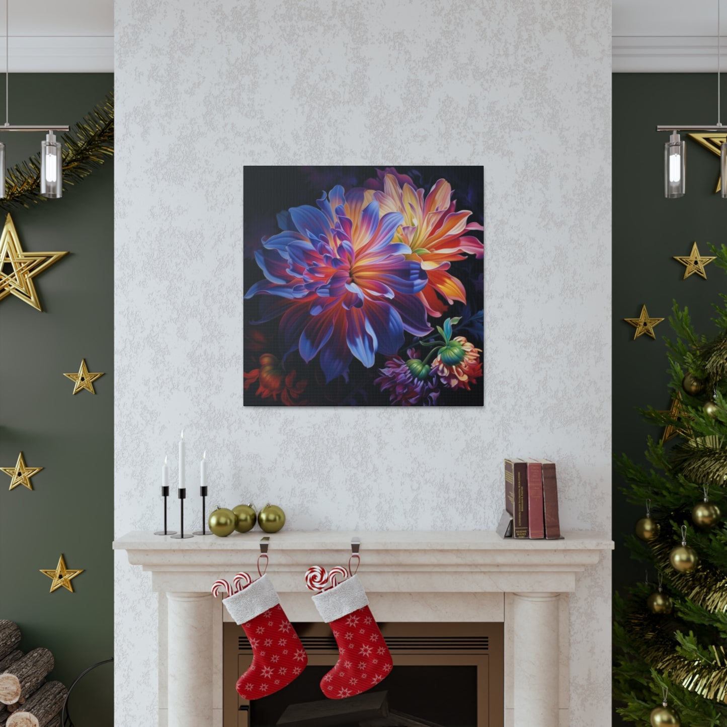 Fully Bloomed Glowing Flowers - Large Wall Art