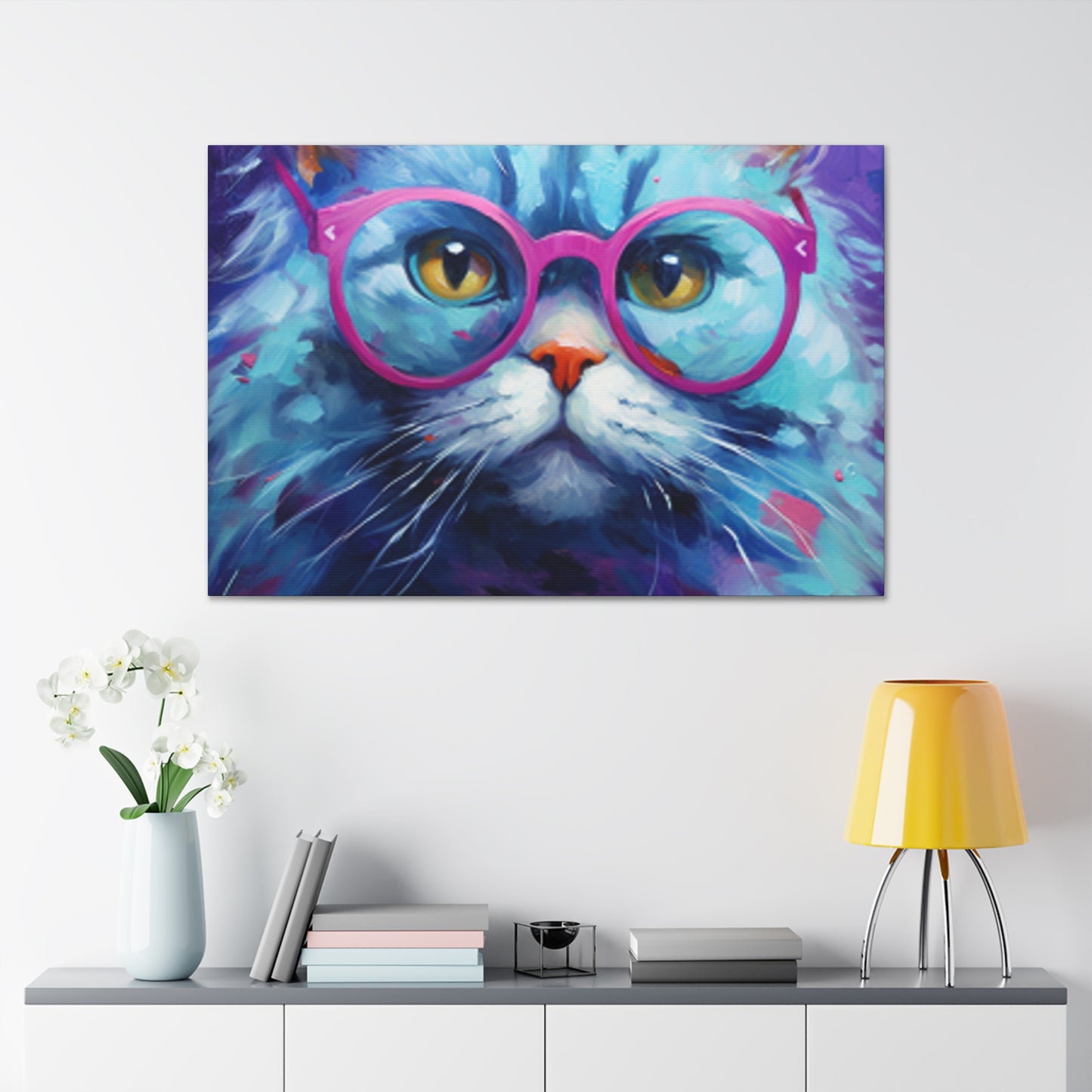 Puuur-ple Background And Glasses On A Pretty Kitty- Large Wall Art