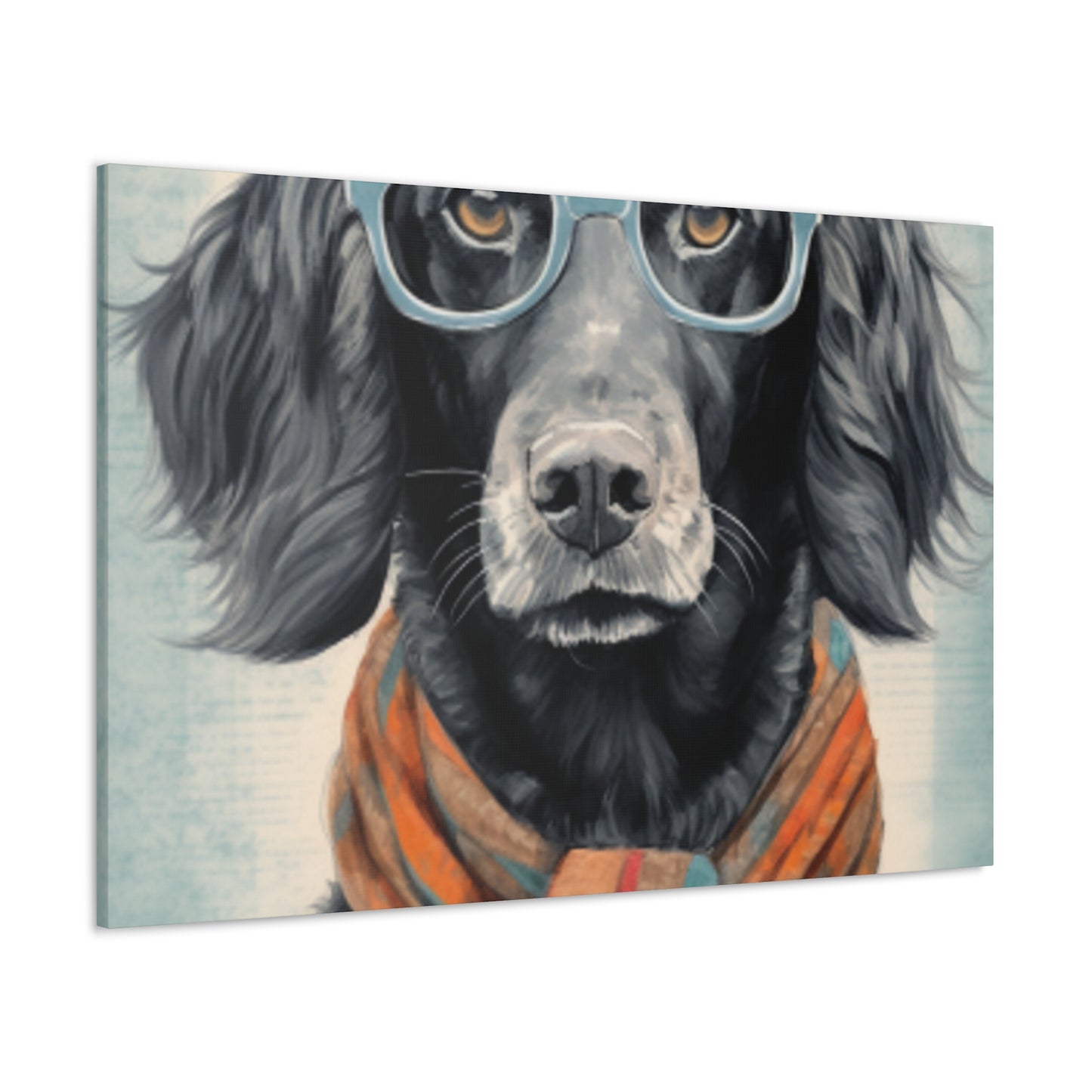 Black Dog In Glasses, Shades Of Blue- Large Wall Art