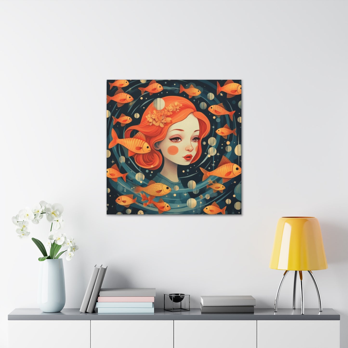 Lofi Style Pisces Surrounded By Fish  - Large Wall Art