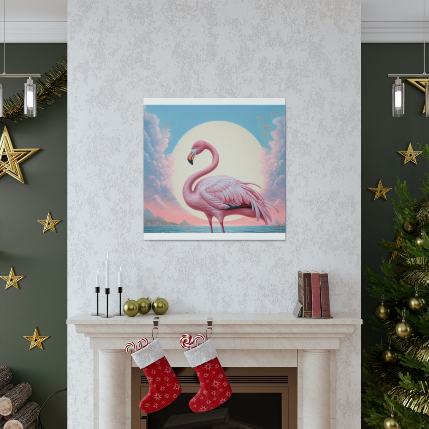 Peaceful, Pink Flamingo In Paradise - Large Wall Art