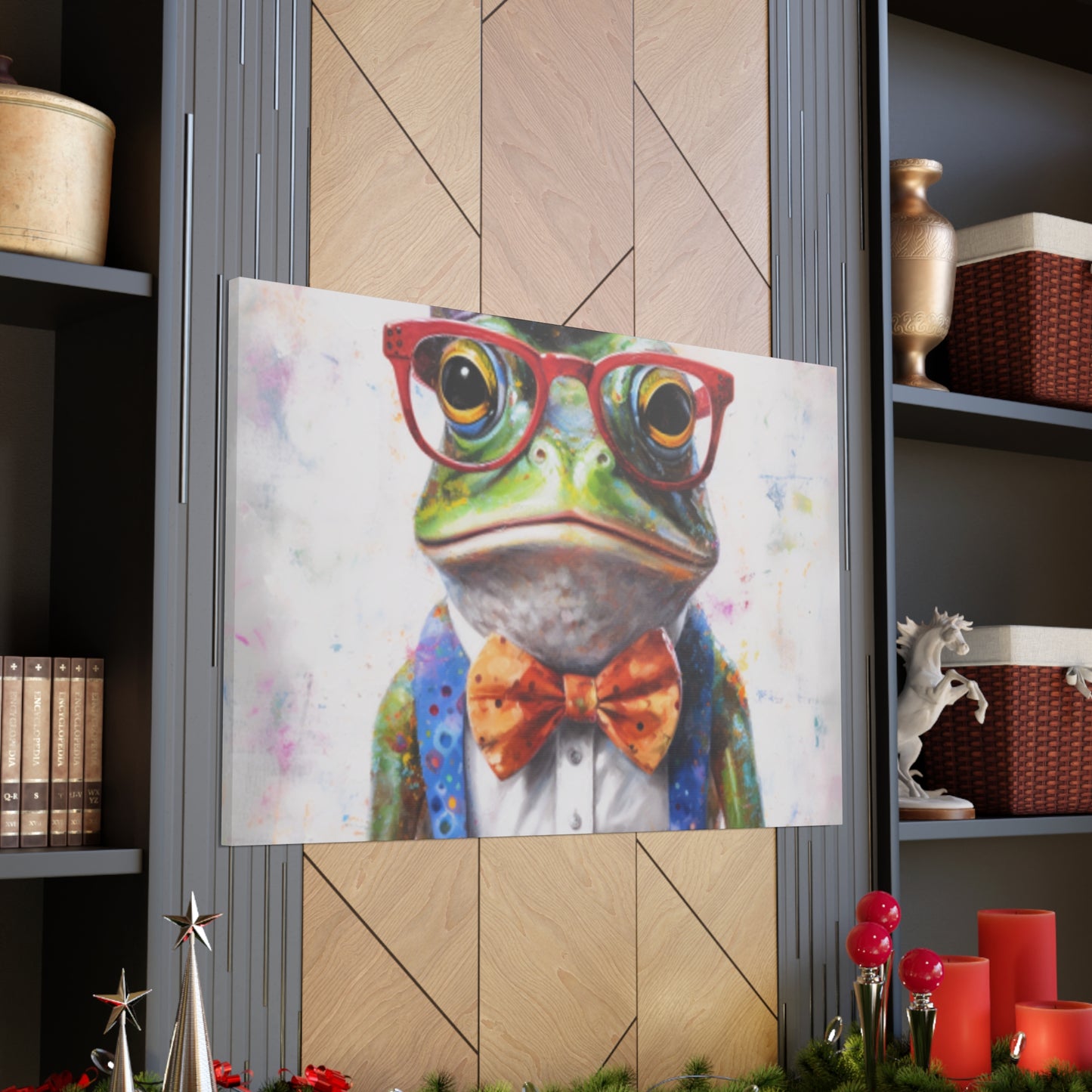 Green Frog In Red Glasses And Purple Hat - Large Wall Art