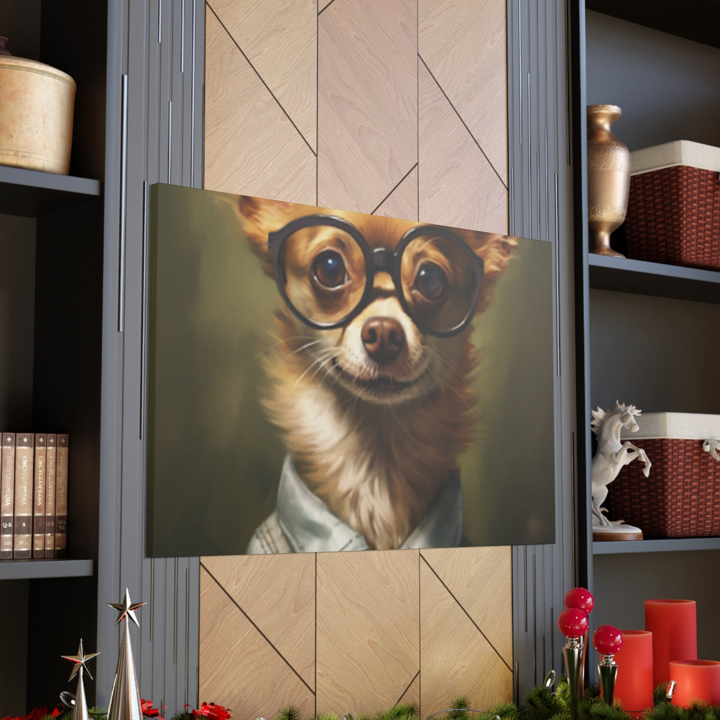 Smart Chihuahua In Black Glasses- Large Wall Art