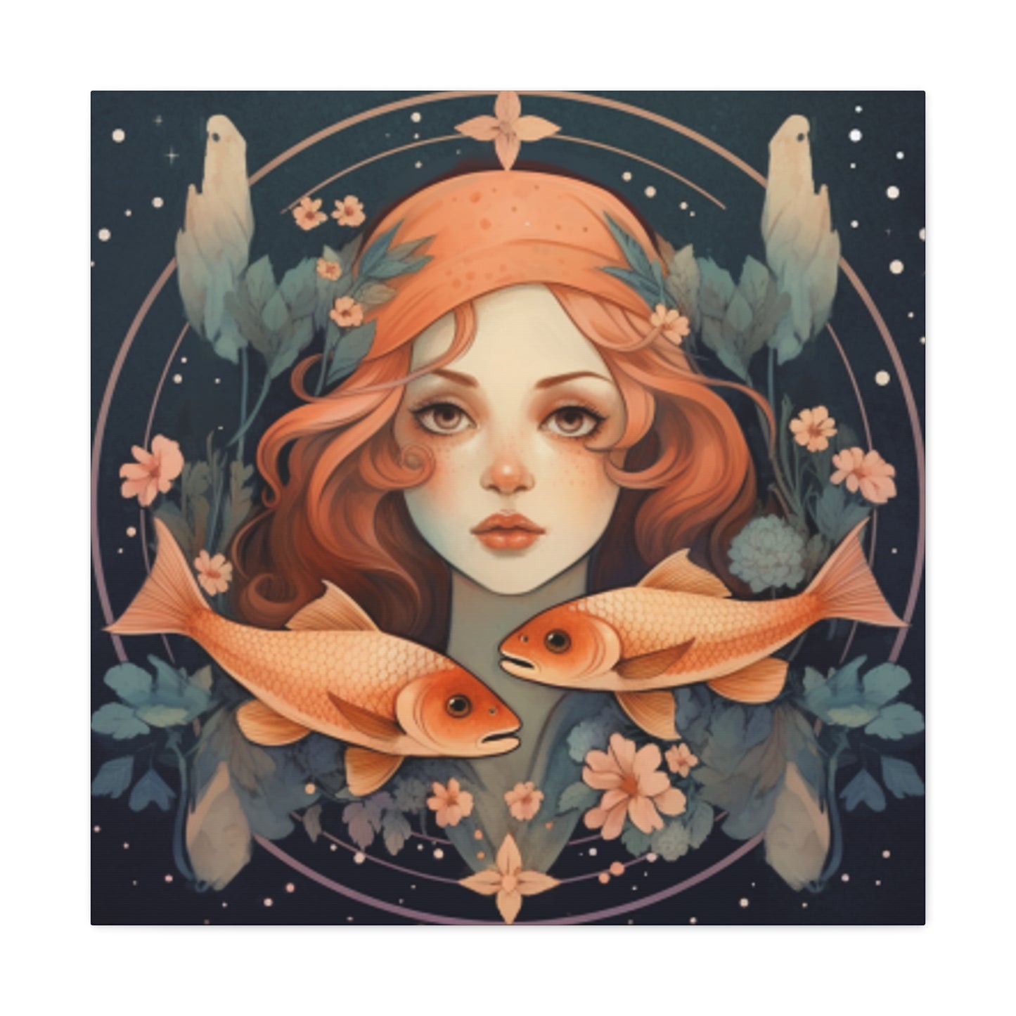 Astrology, Lofi,  Pisces, Fish And Girl - Large Wall Art