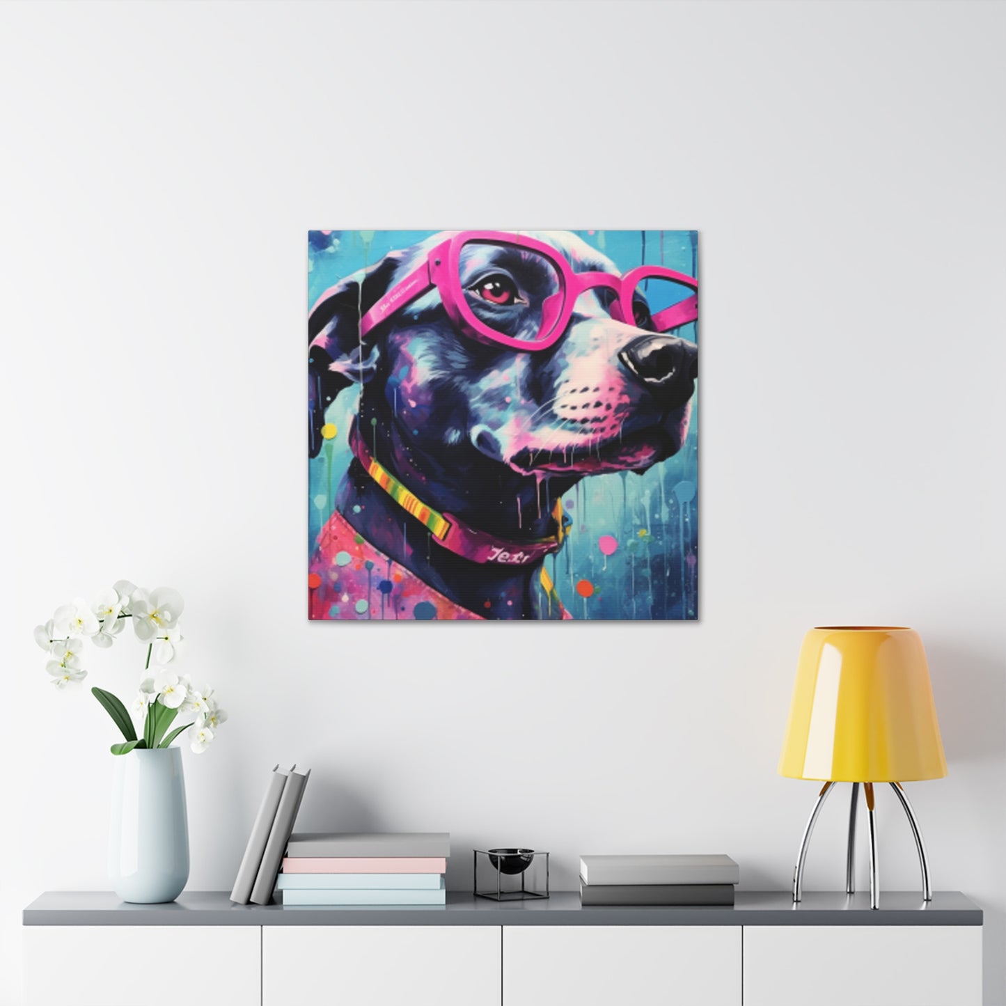 Dog With Style In Large Pink Glassses - Large Wall Art