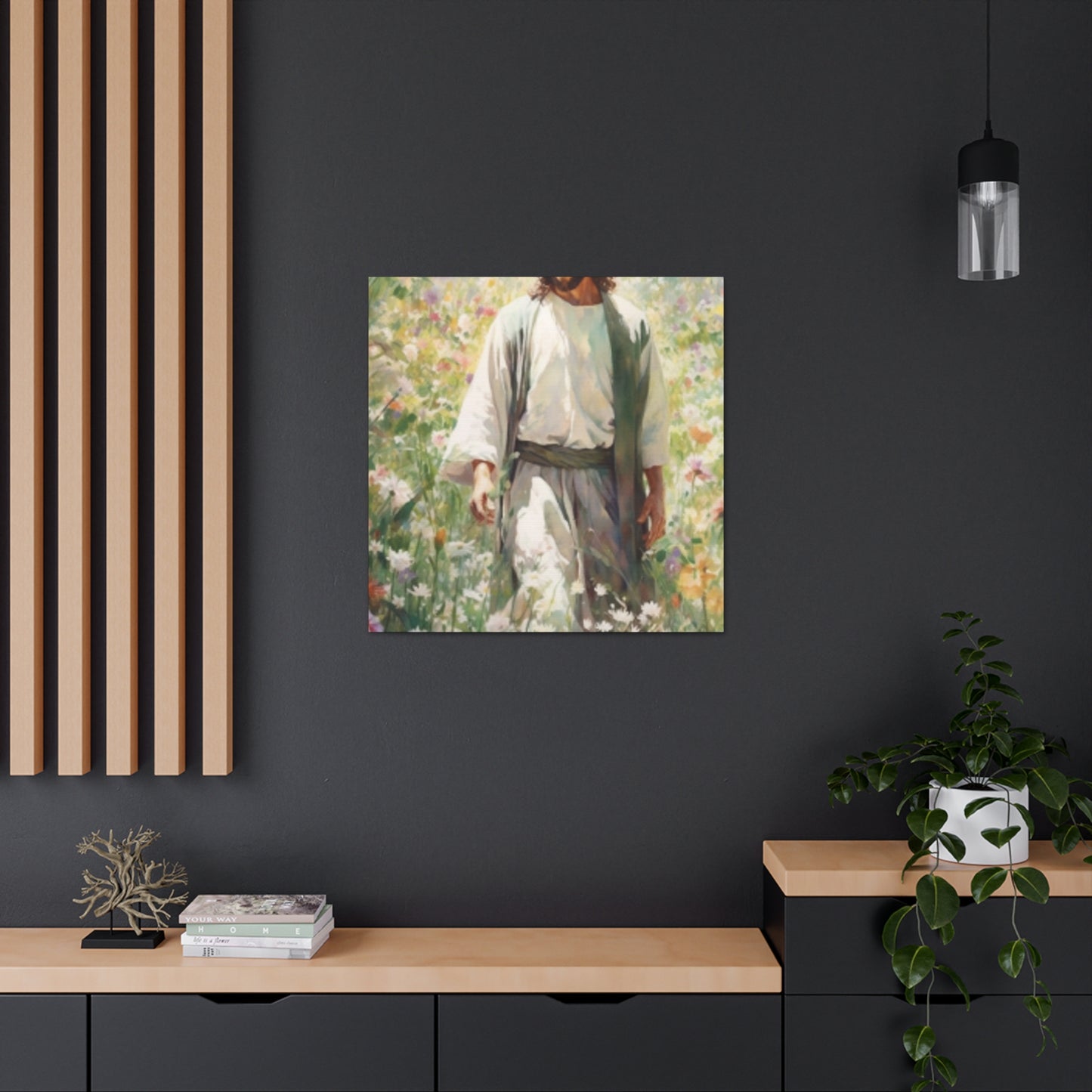 Jesus Admiring God's Beautiful Flowers  - Large Wall Art