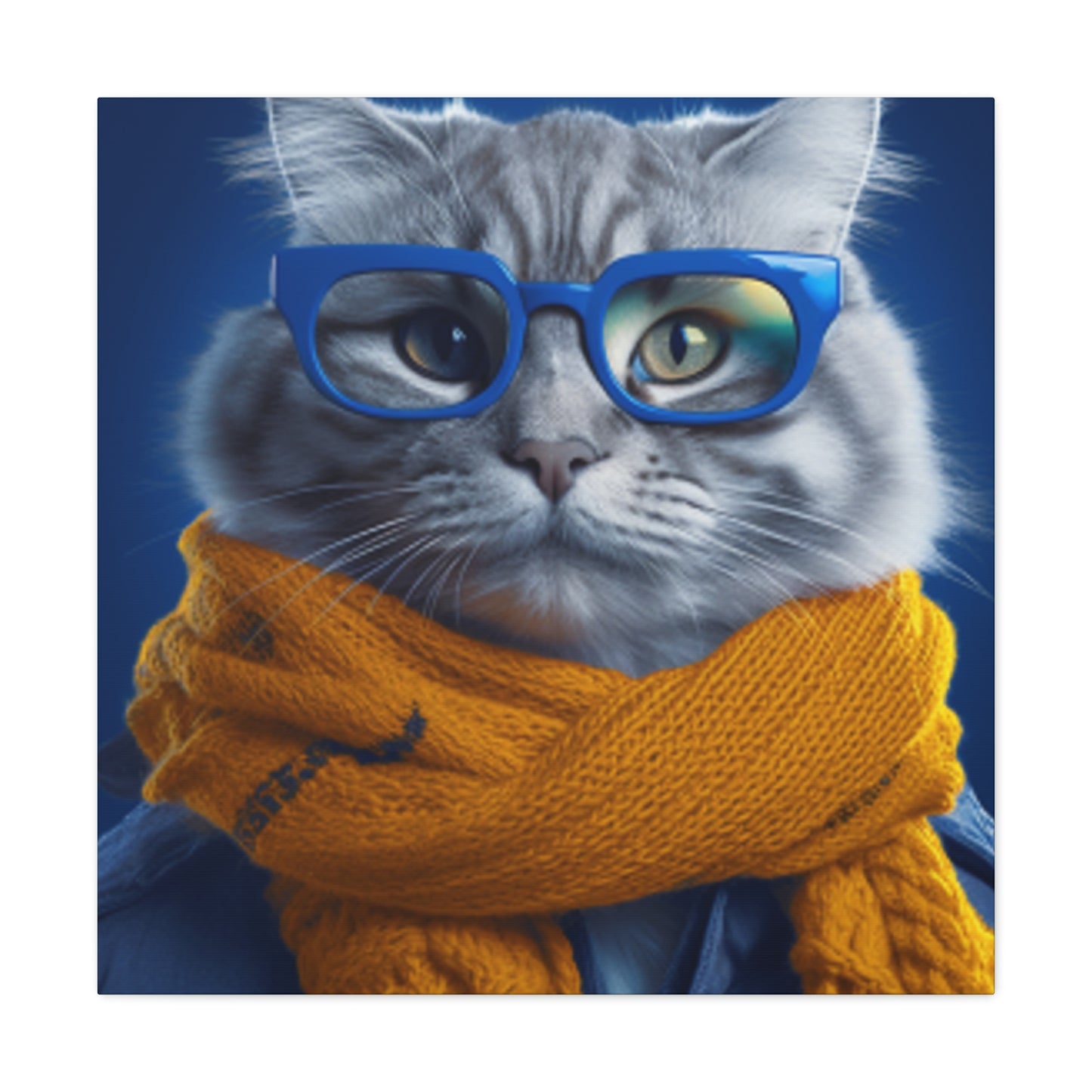 Why So Blue , Kitty Cat In Mustard Yellow Scarf - Large Wall Art