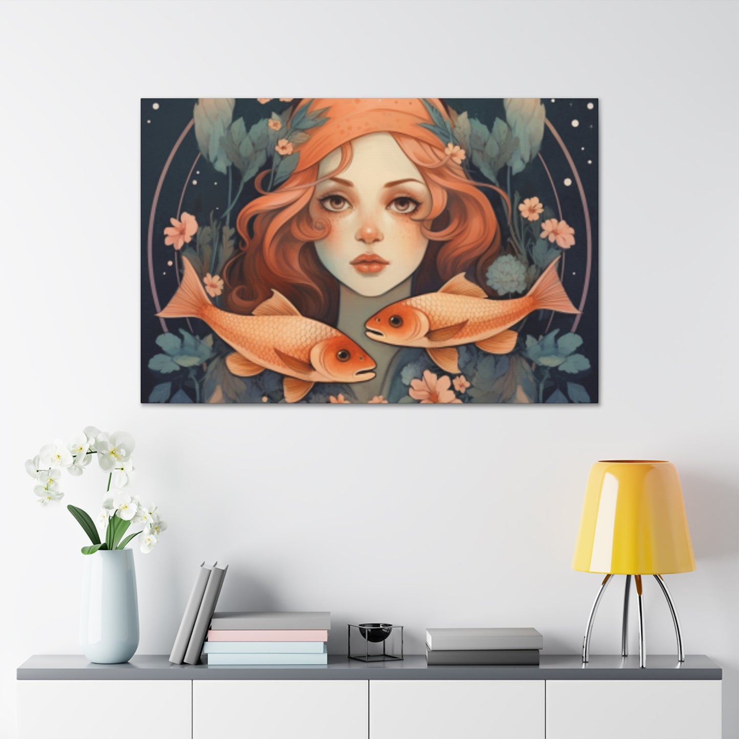 Astrology, Lofi,  Pisces, Fish And Girl - Large Wall Art