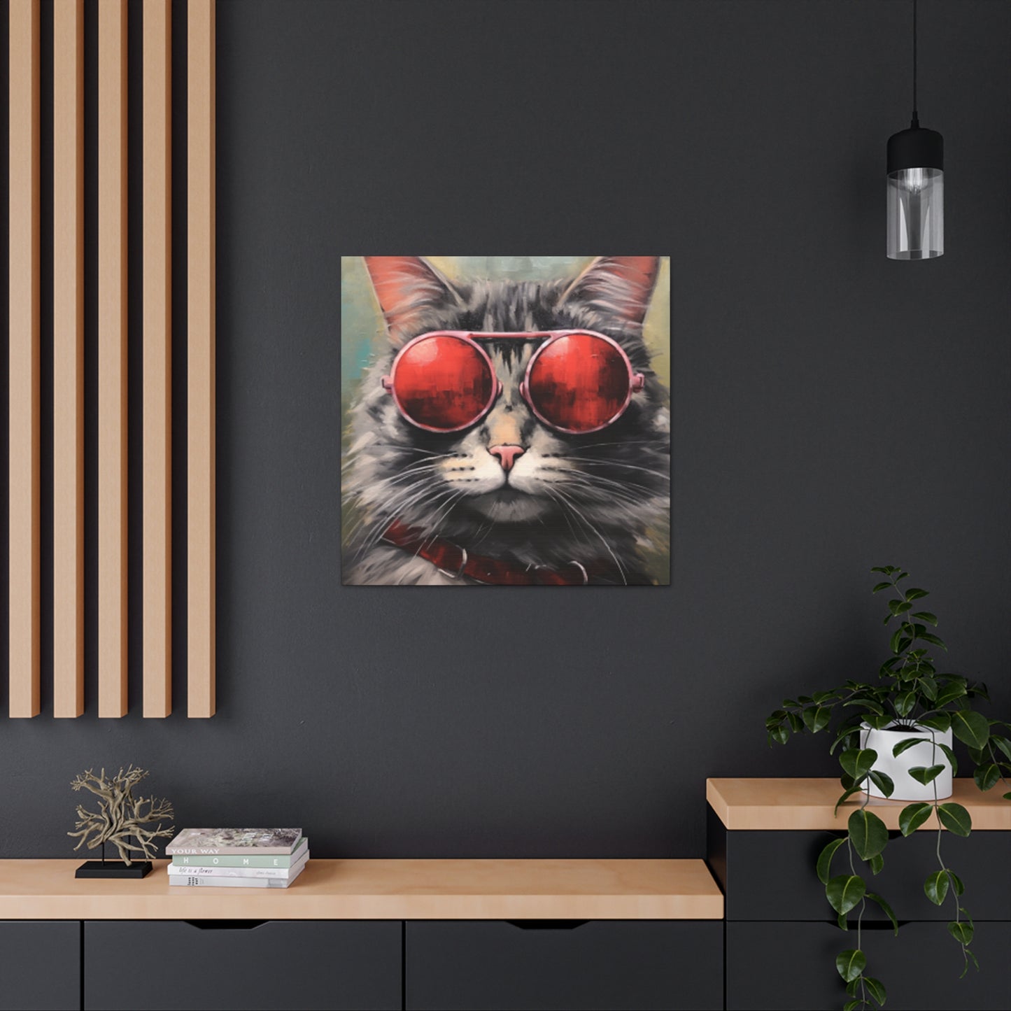 Red Shades On Fluffy Tabby Cat - Large Wall Art