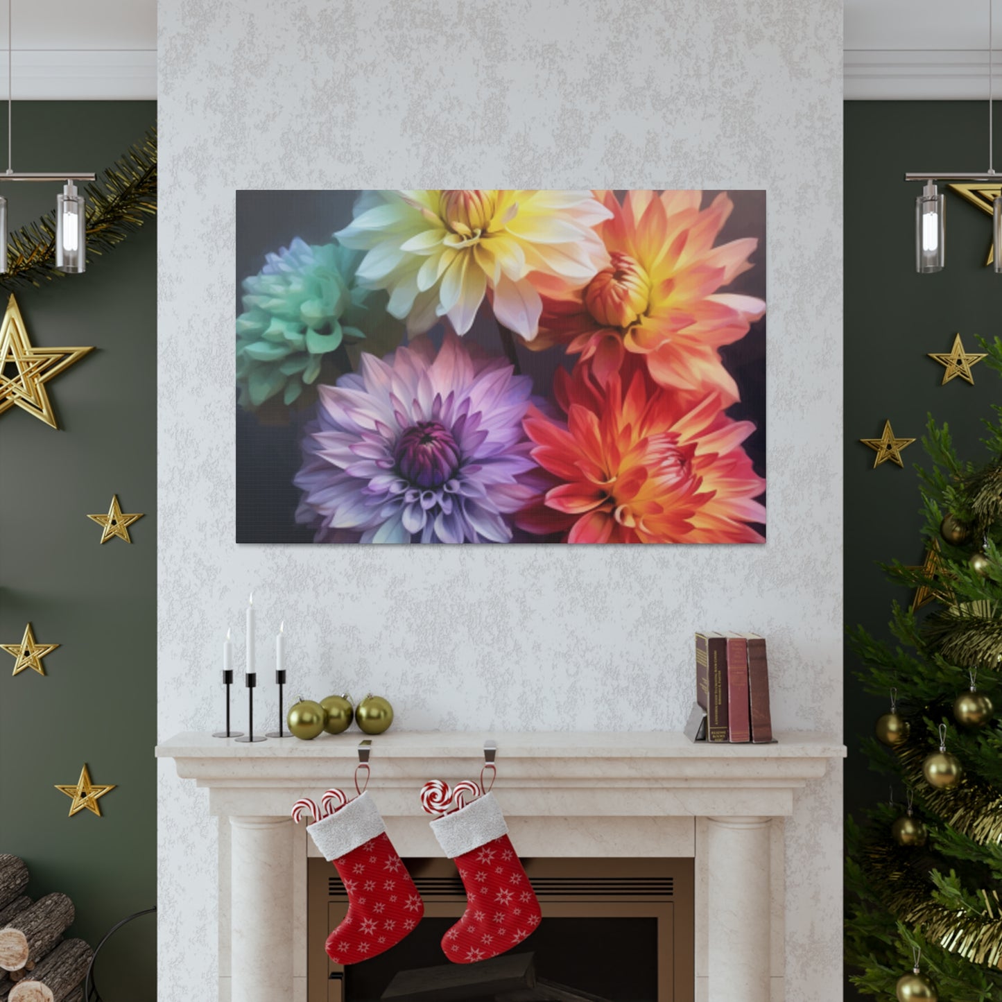 5 Different Dahlia Flowers - Large Wall Art