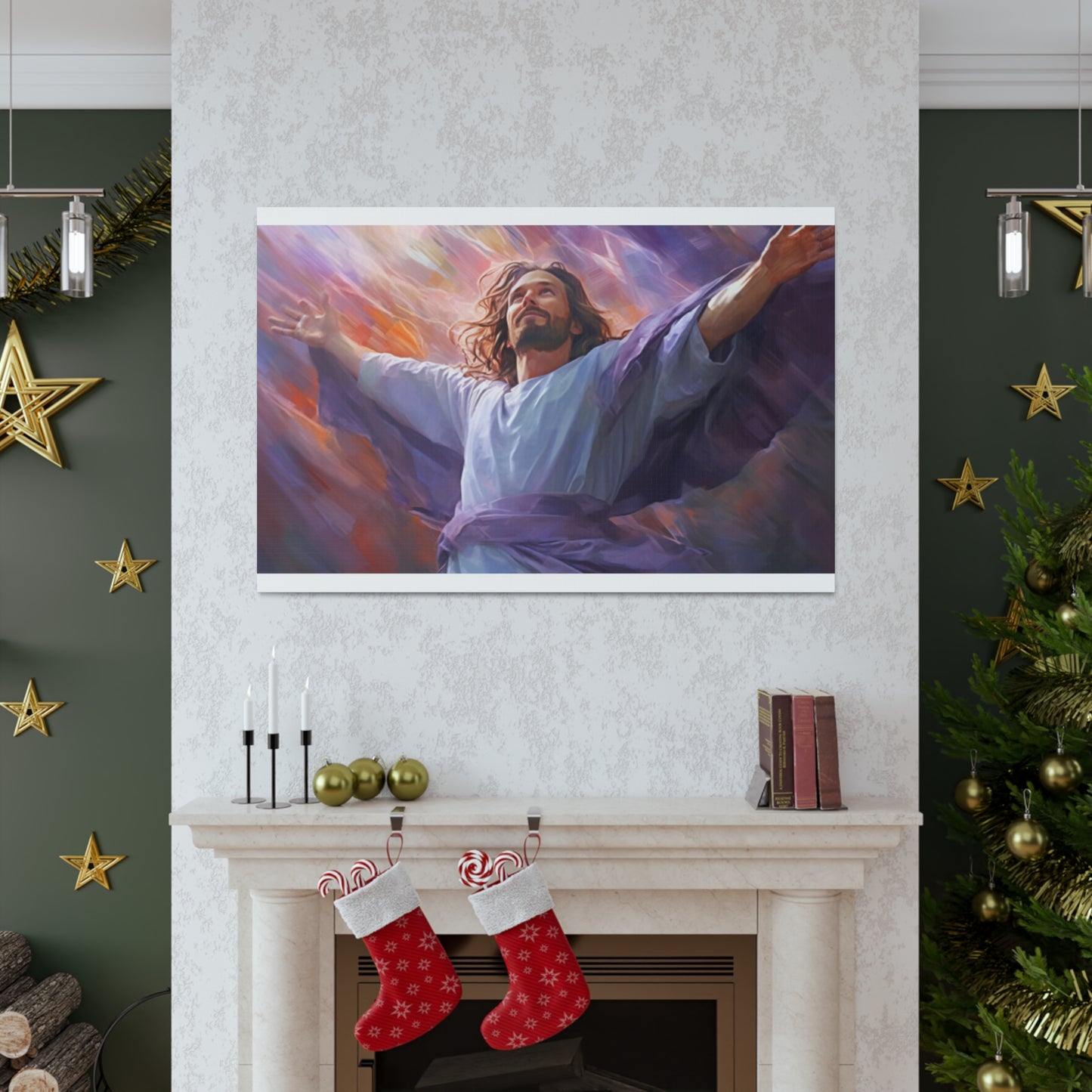 Jesus Surrounded By Purple And Light- Large Wall Art