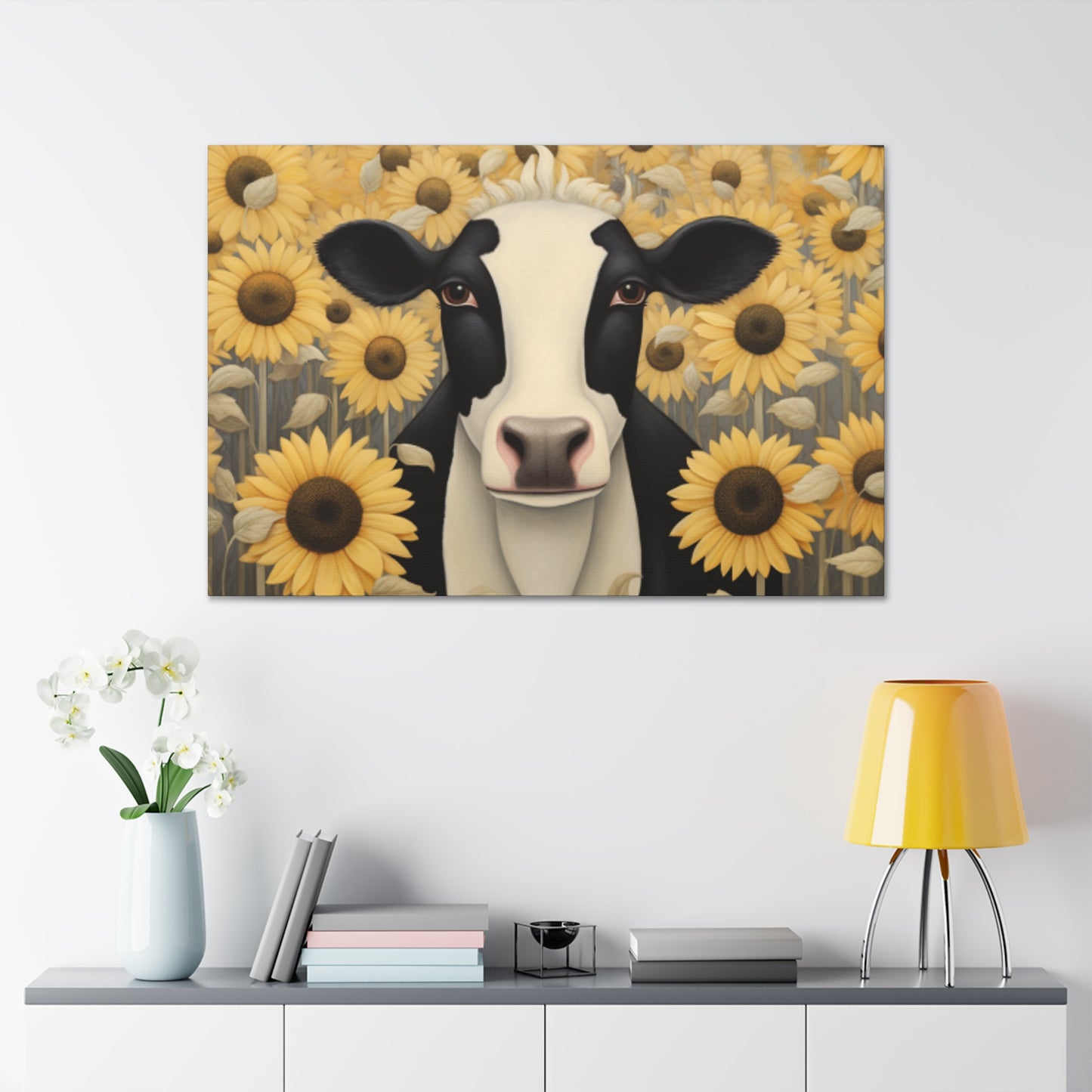 Pretty Cow Blending In With Sunflowers - Large Wall Art