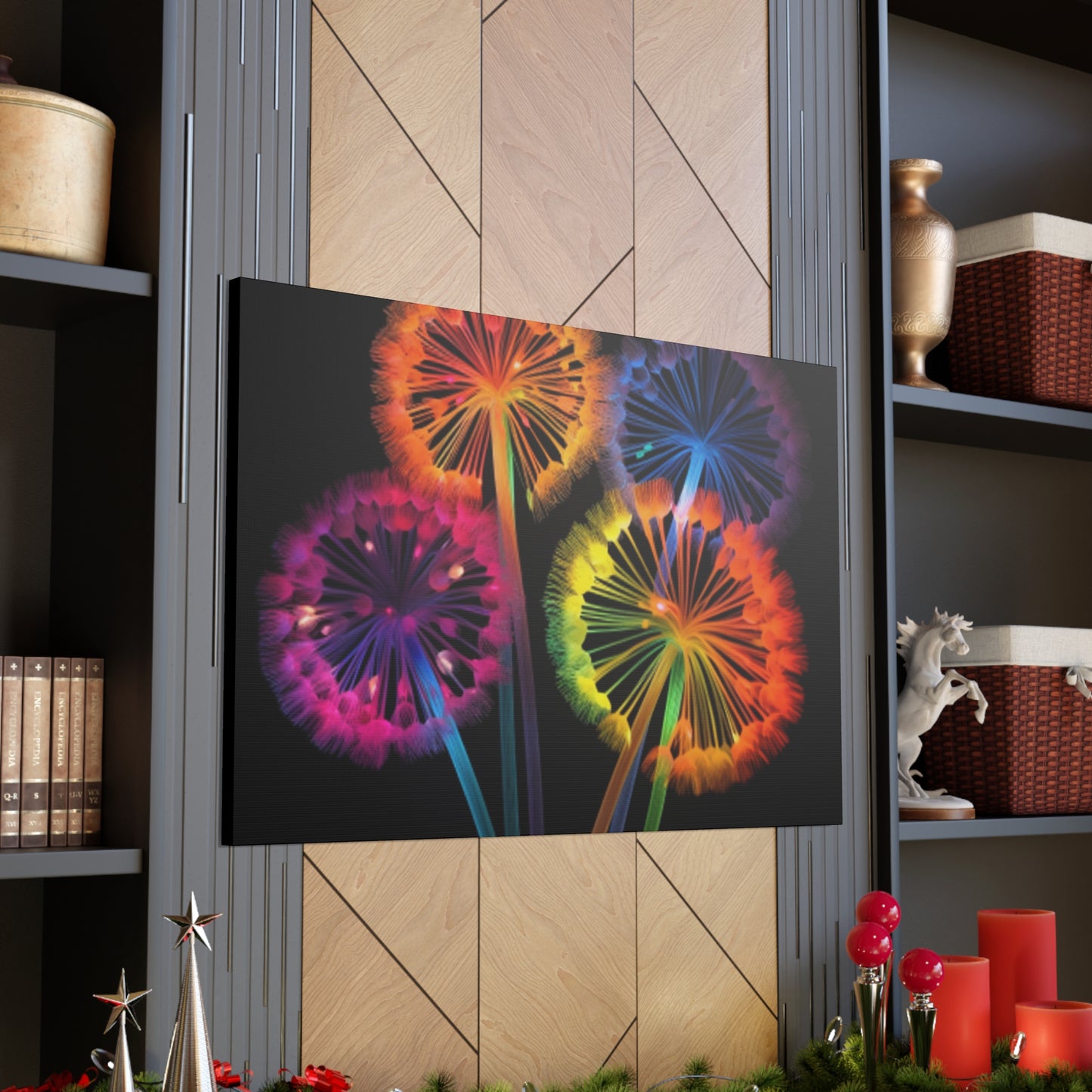 Glowing, Neon, Electric Dandelions - Large Wall Art