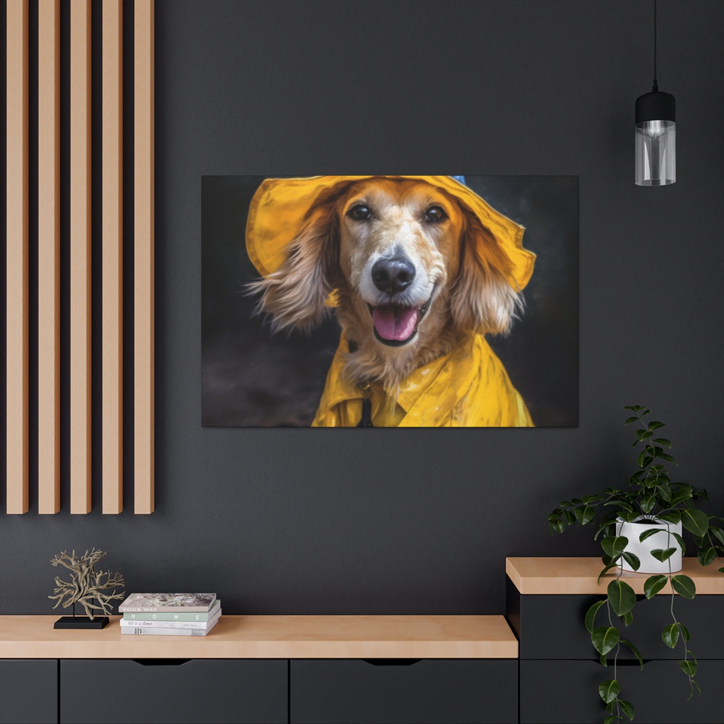 Dachshund Ready To Play In The Rain - Large Wall Art