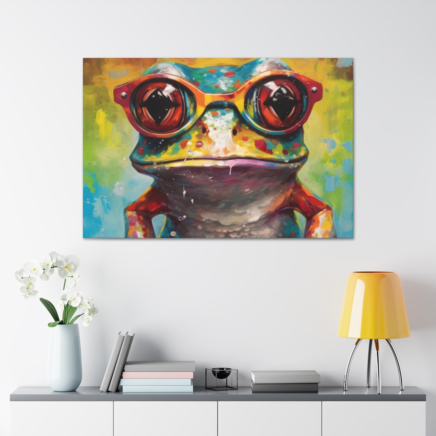 Bold Colored Frog In Bold Glasses - Large Wall Art