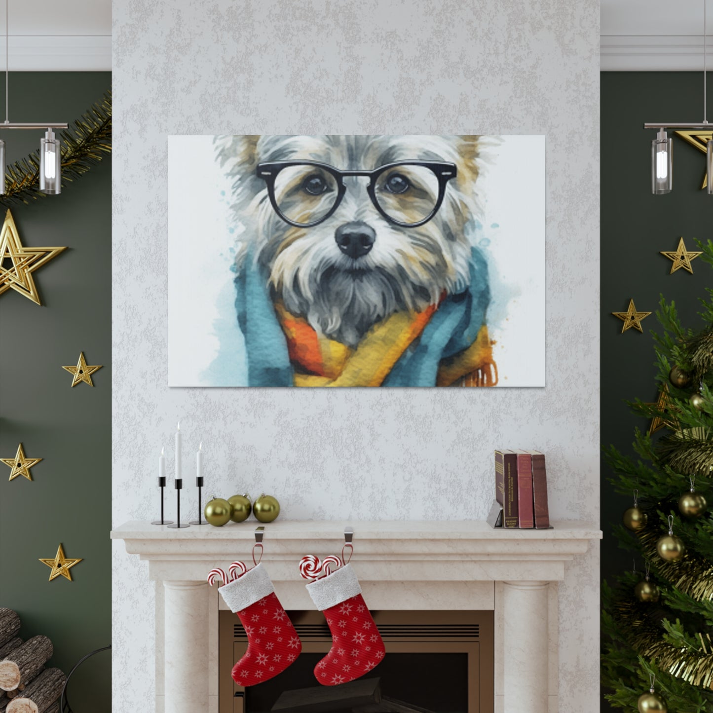 Smart Dog In Colorful Scarf - Large Wall Art