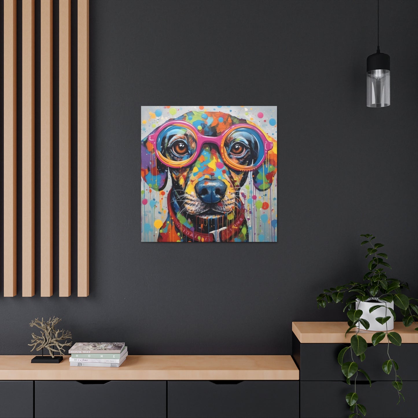 Painted Polka Dot Dog In Glasses - Large Wall Art