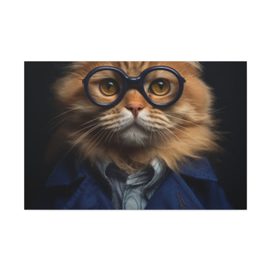 Blue Glasses And Jacket On Orange Kitty - Large Wall Art