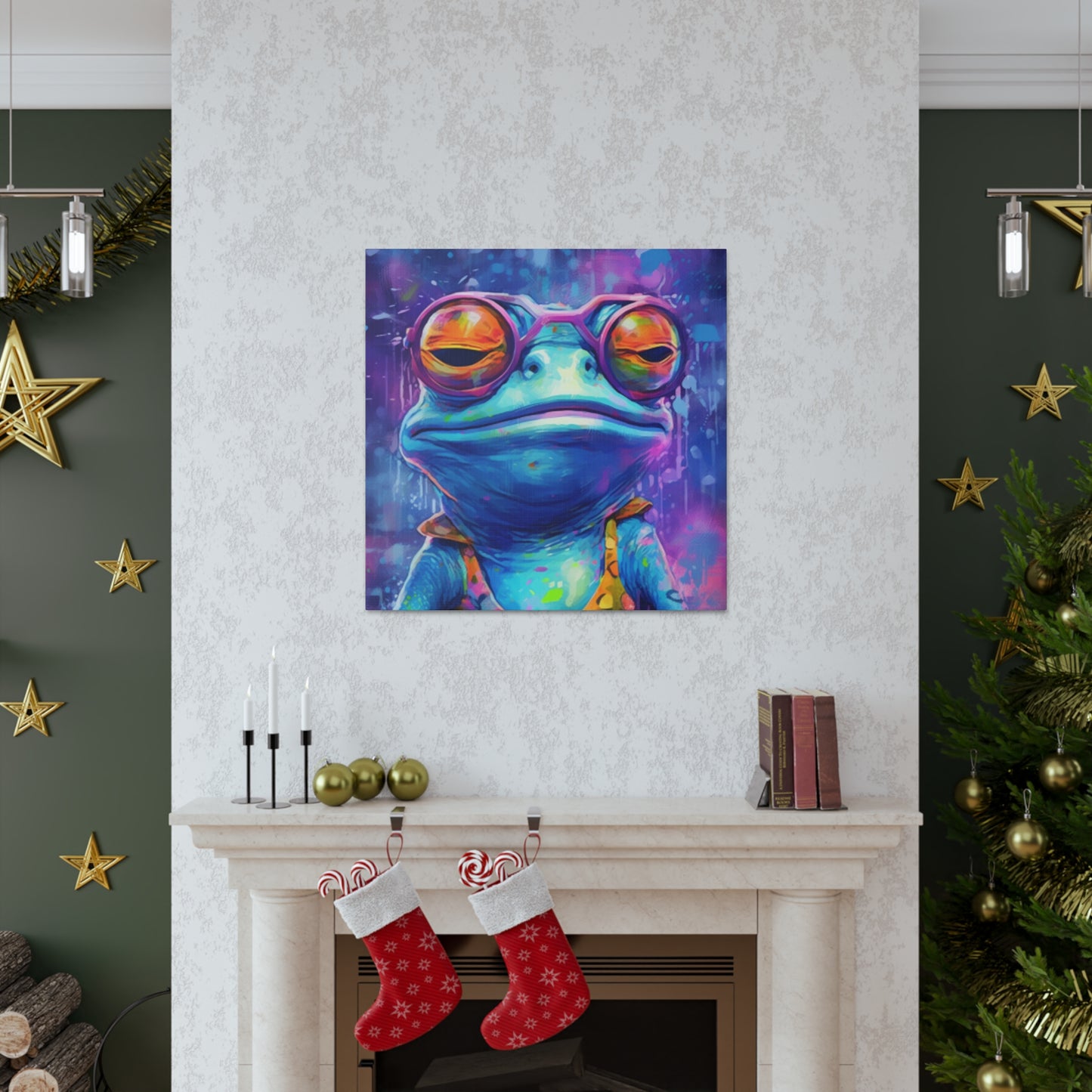 Totally Groovy Blue Frog In Glasses - Large Wall Art