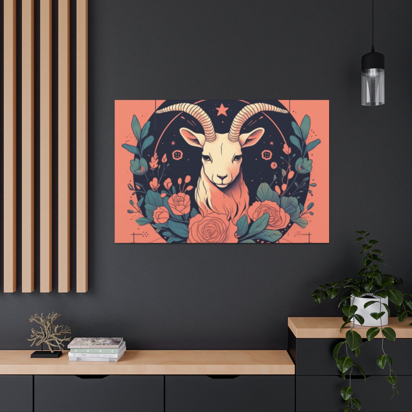 Lofi, Capricorn And Pink Roses- Large Wall Art