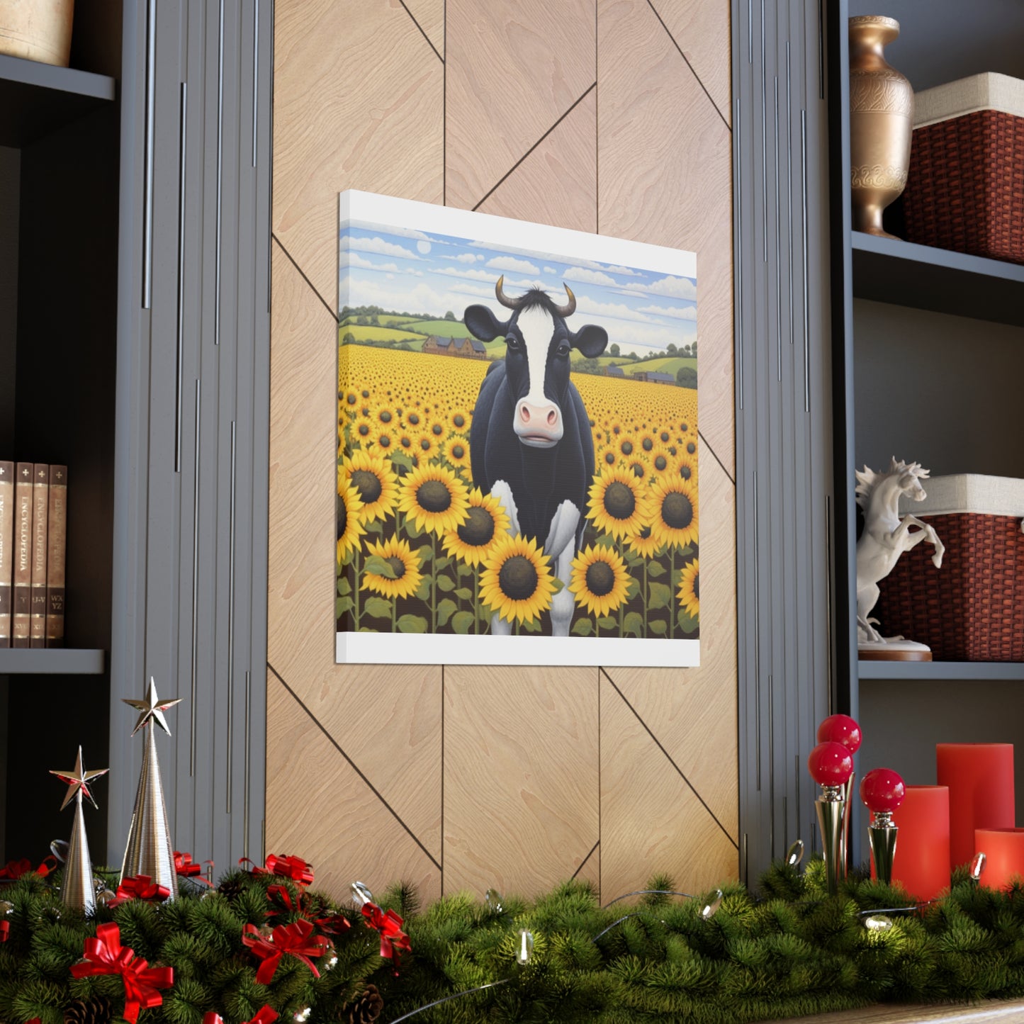 Cute Cow In Sunflower Field- Large Wall Art