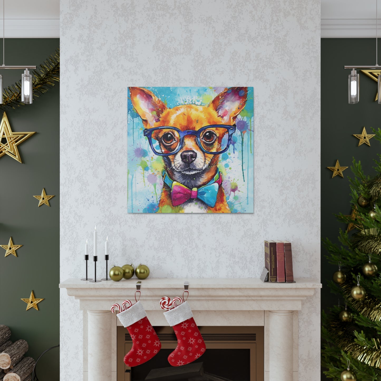 Nerdy Chihuahua In Blue Glasses And Bow Tie - Large Wall Art