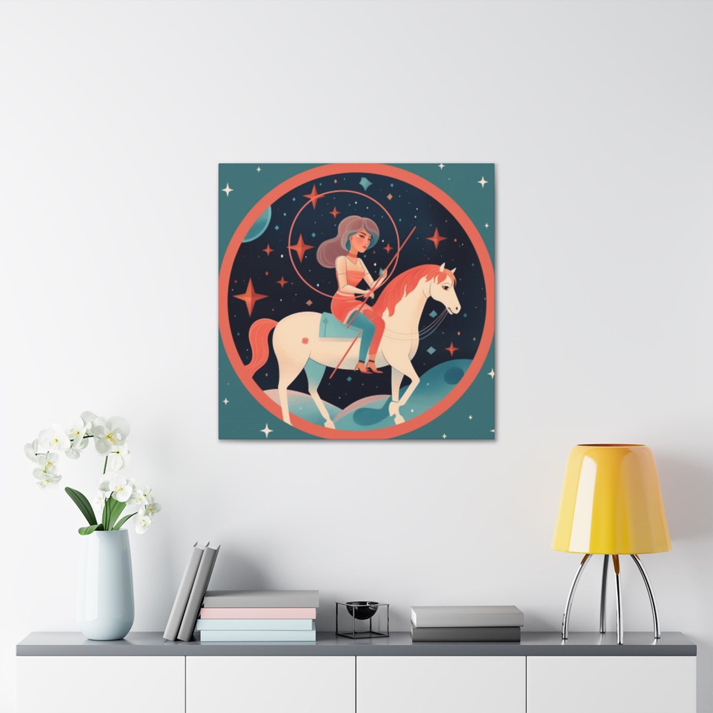 A Lofi Girl With Good Vibe Orbs On Her Horse - Large Wall Art