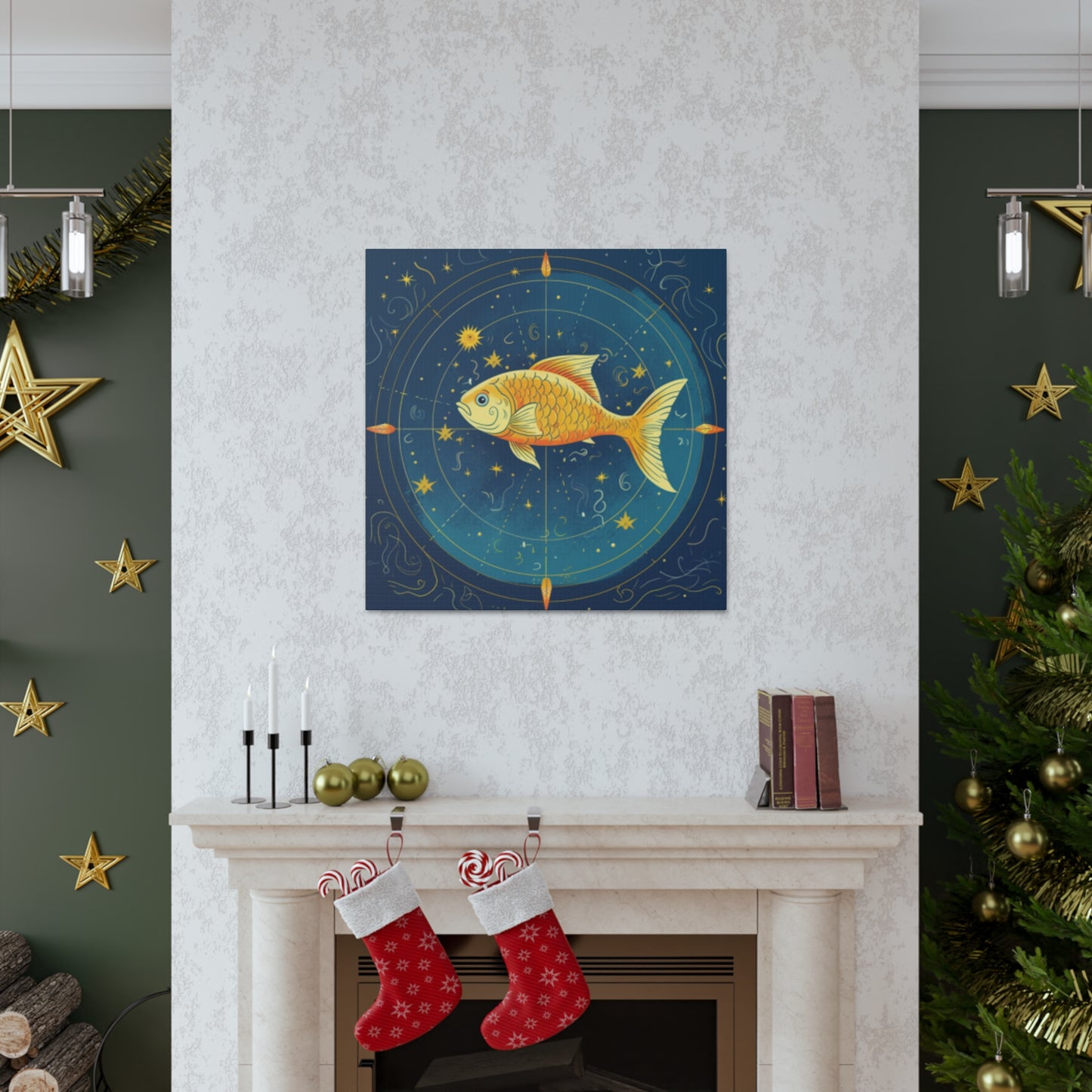 Lofi Style Pisces, Compass Fish  - Large Wall Art