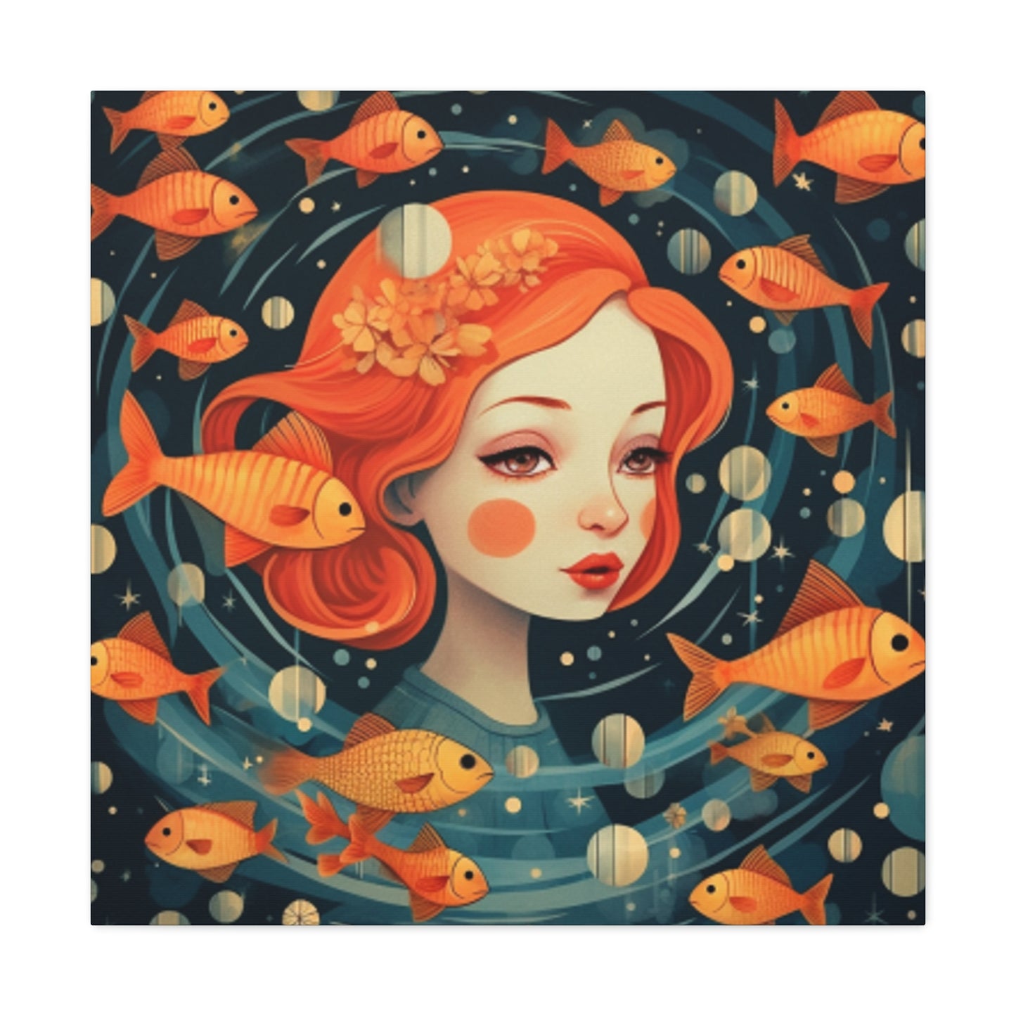 Lofi Style Pisces Surrounded By Fish  - Large Wall Art