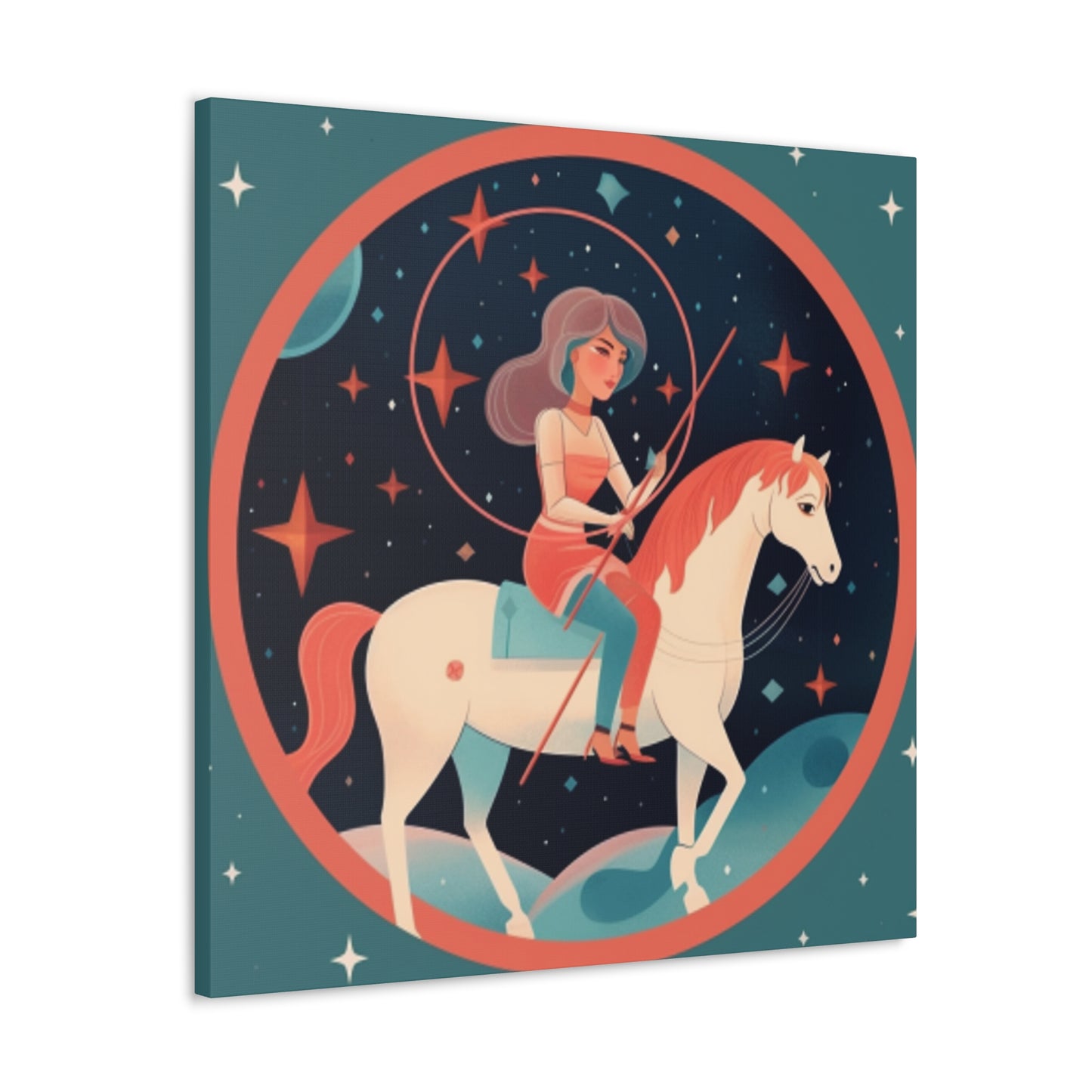 A Lofi Girl With Good Vibe Orbs On Her Horse - Large Wall Art