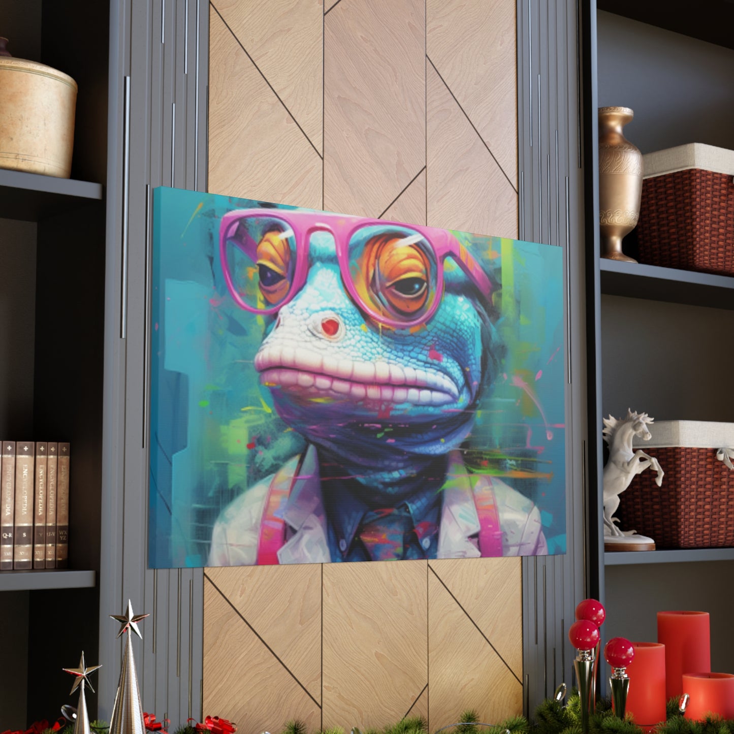 Moody Lizard Dude With Blue Background - Large Wall Art