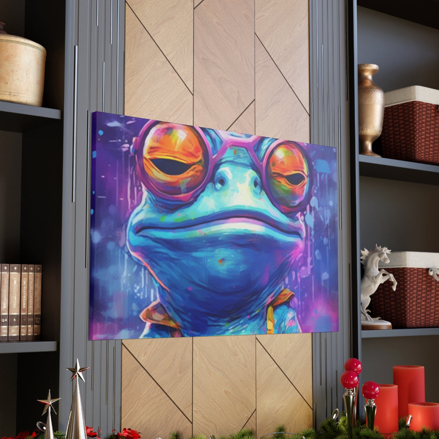 Totally Groovy Blue Frog In Glasses - Large Wall Art