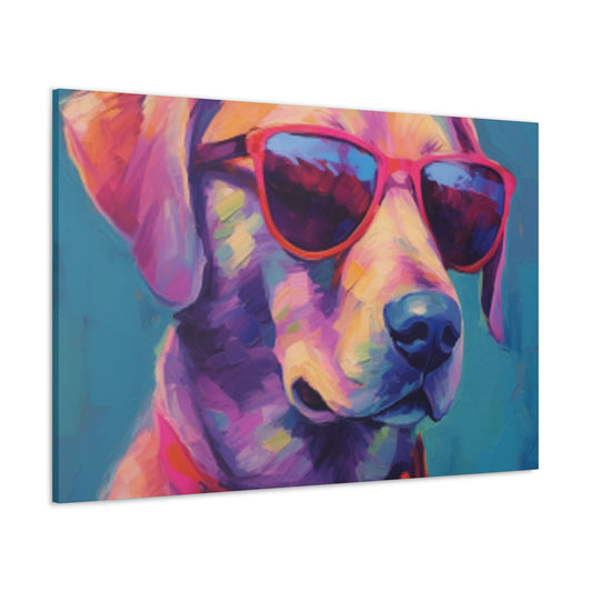 Cool Pup In Sunglasses, Blue Background - Large Wall Art