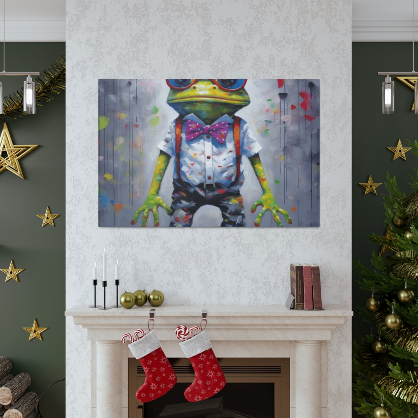 Green Frog In Red Glasses And Suspenders - Large Wall Art