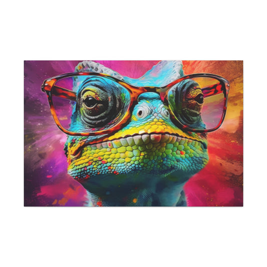 Lizard In Glasses With Purple, Pink, And Yellow Background - Large Wall Art