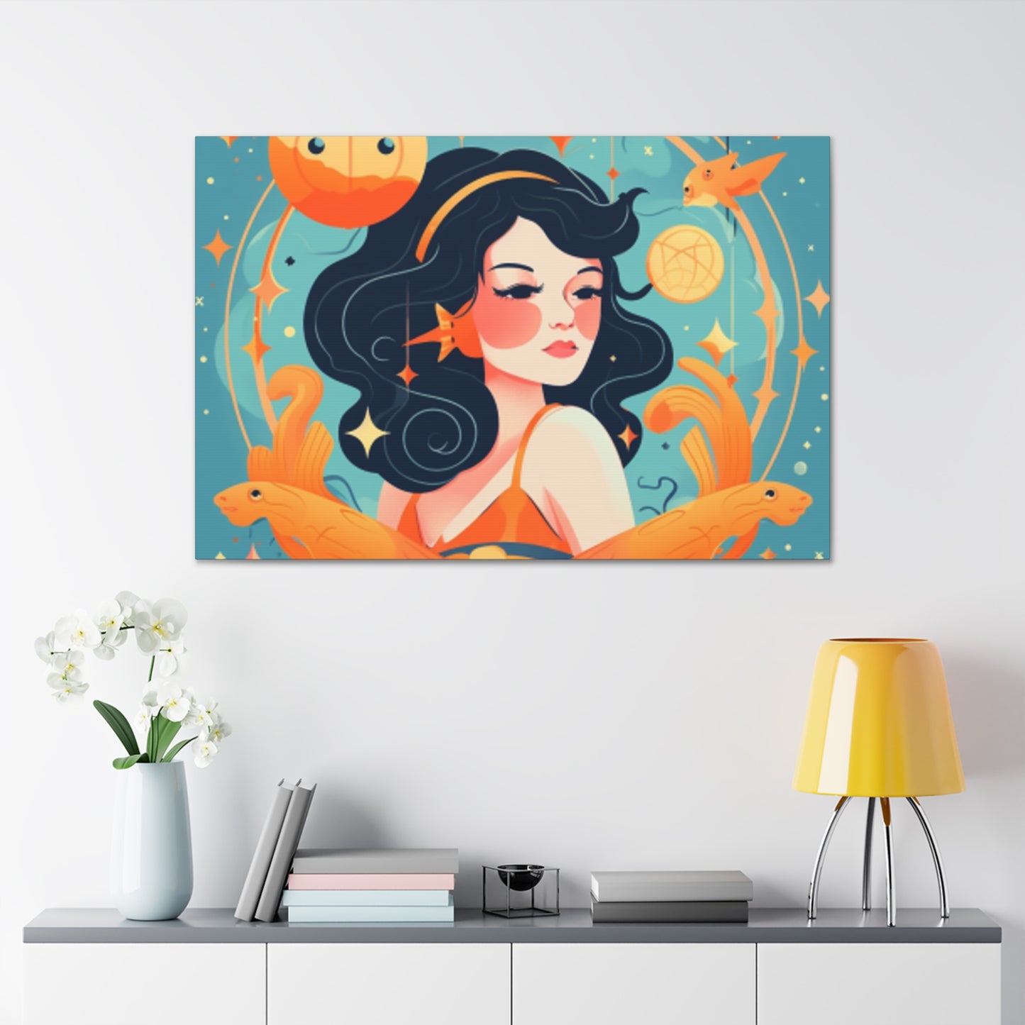 Lofi Style Aquarius Dreaming Of Her Fishy Friends- Large Wall Art