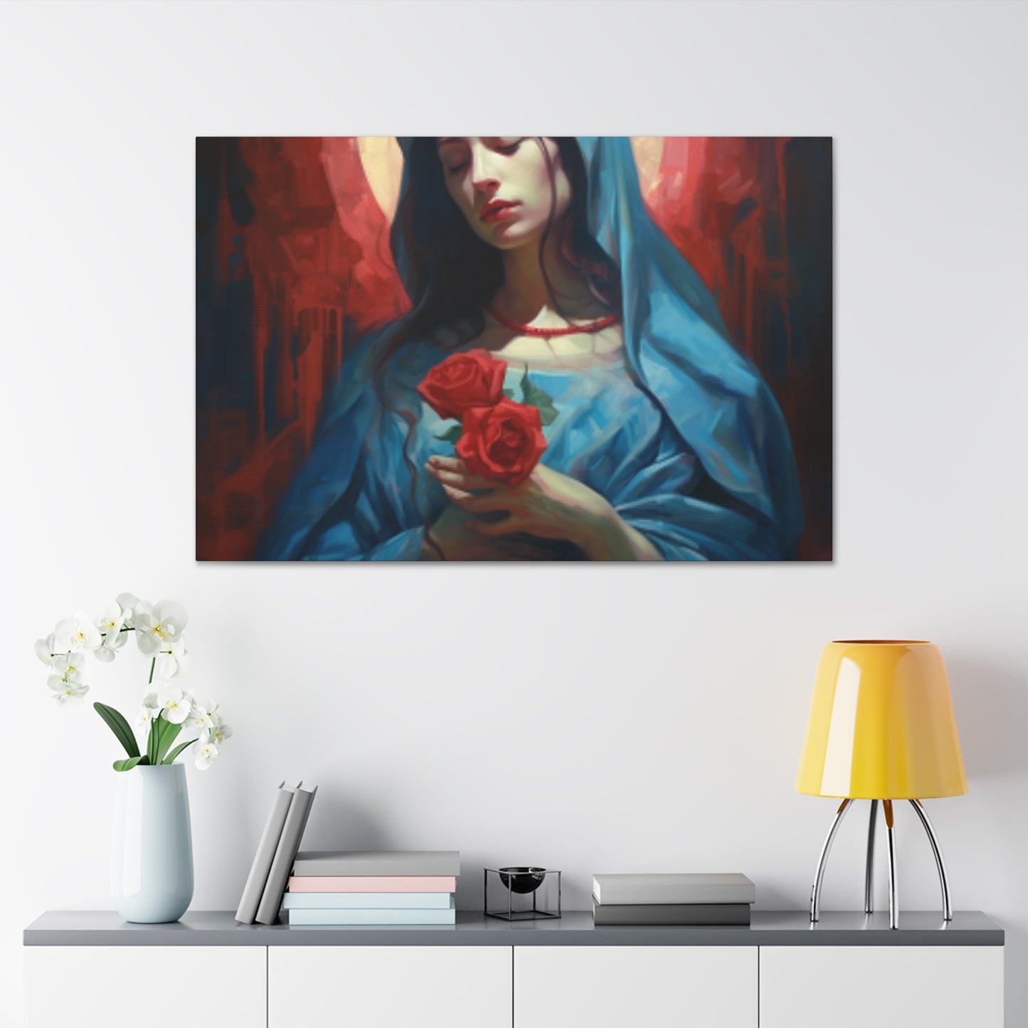 The Virgin Mary With Roses And Golden Glow- Large Wall Art