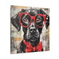 Black Dog, Red Glasses And Red Bow Tie - Large Wall Art