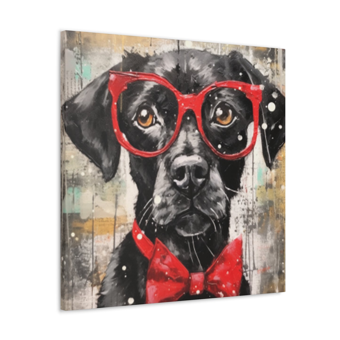 Black Dog, Red Glasses And Red Bow Tie - Large Wall Art