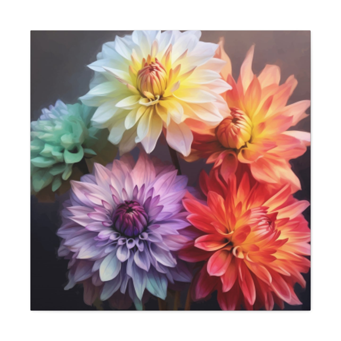 5 Different Dahlia Flowers - Large Wall Art