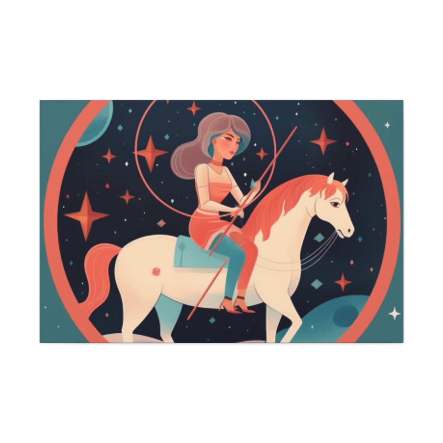 A Lofi Girl With Good Vibe Orbs On Her Horse - Large Wall Art