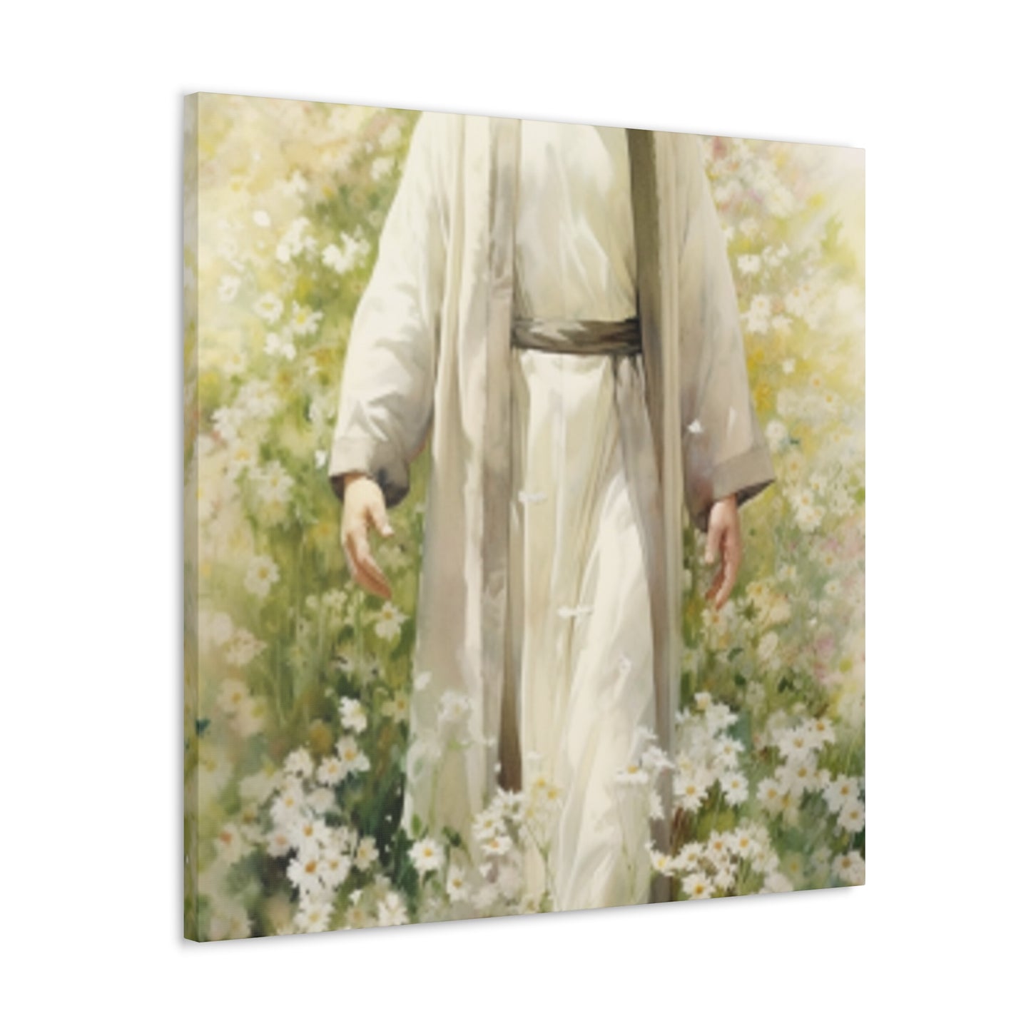 Jesus Surrounded By White Flowers And A Heavenly Glow- Large Wall Art