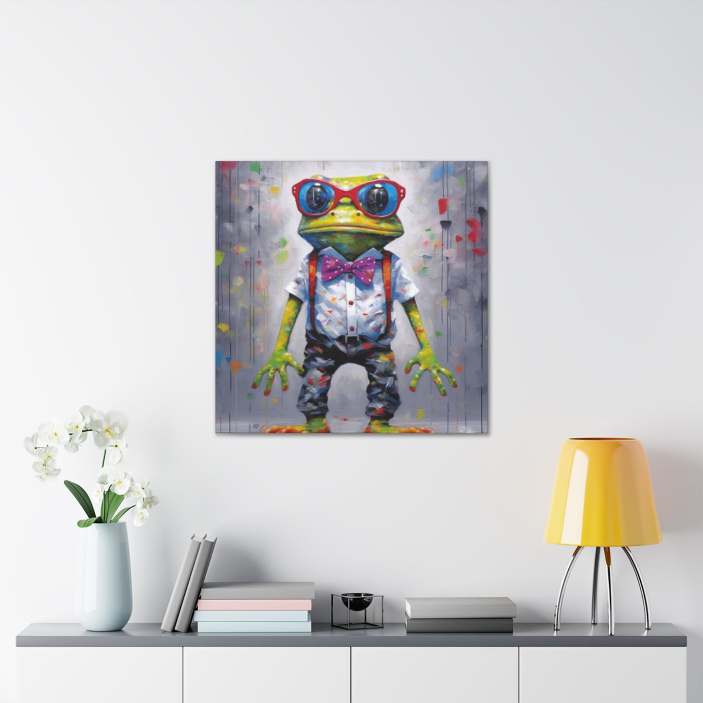 Green Frog In Red Glasses And Suspenders - Large Wall Art