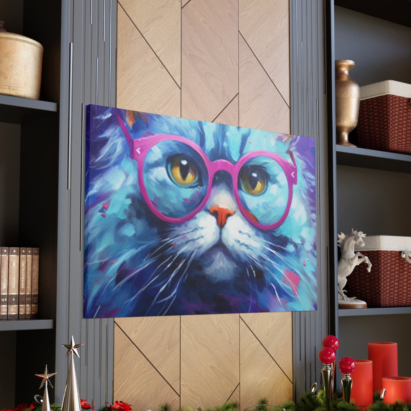 Puuur-ple Background And Glasses On A Pretty Kitty- Large Wall Art