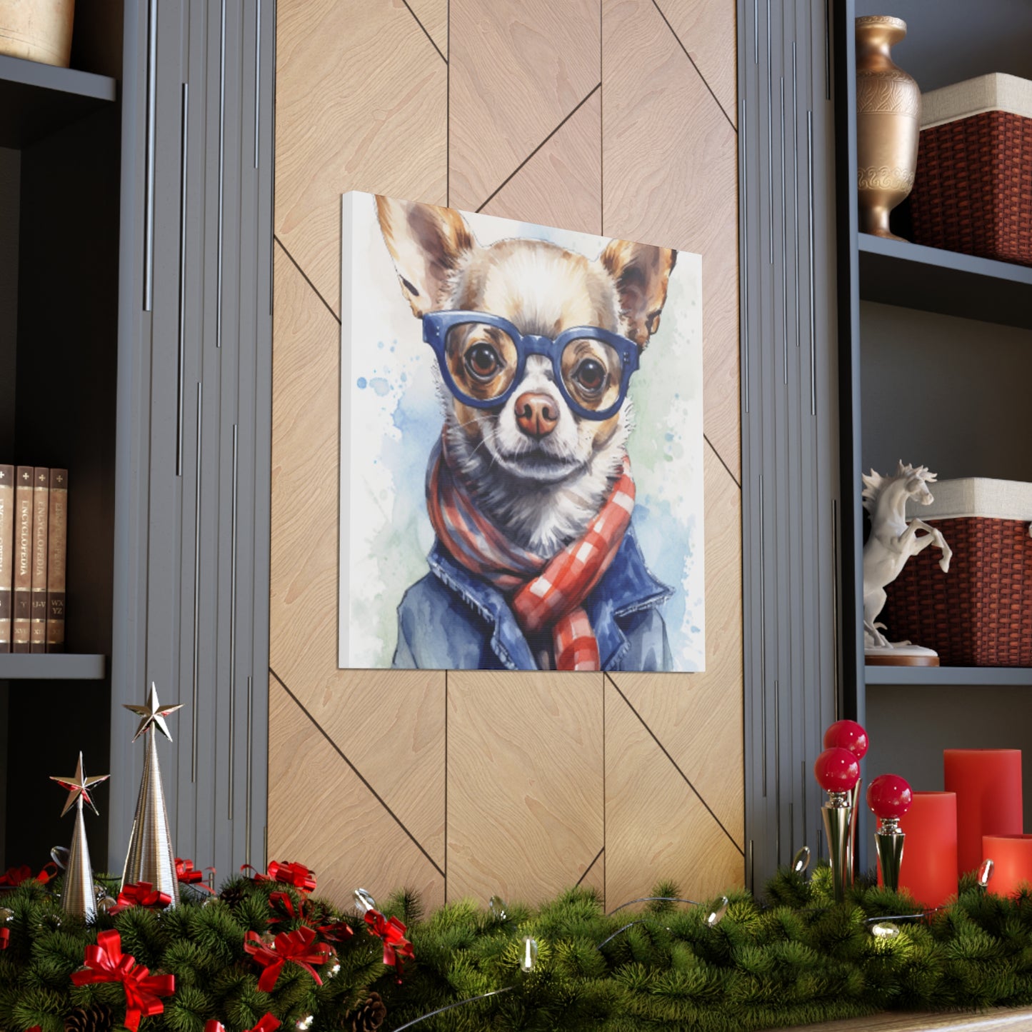 Sweet Chihuahua In Blue Glasses And Red, White And Blue - Large Wall Art