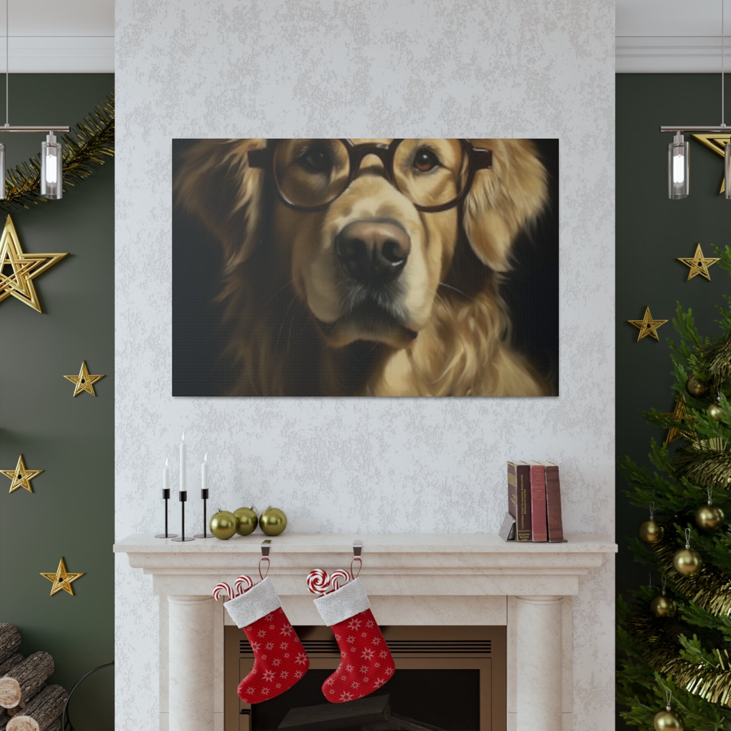 Educated Retriever With Glasses And Bow Tie- Large Wall Art