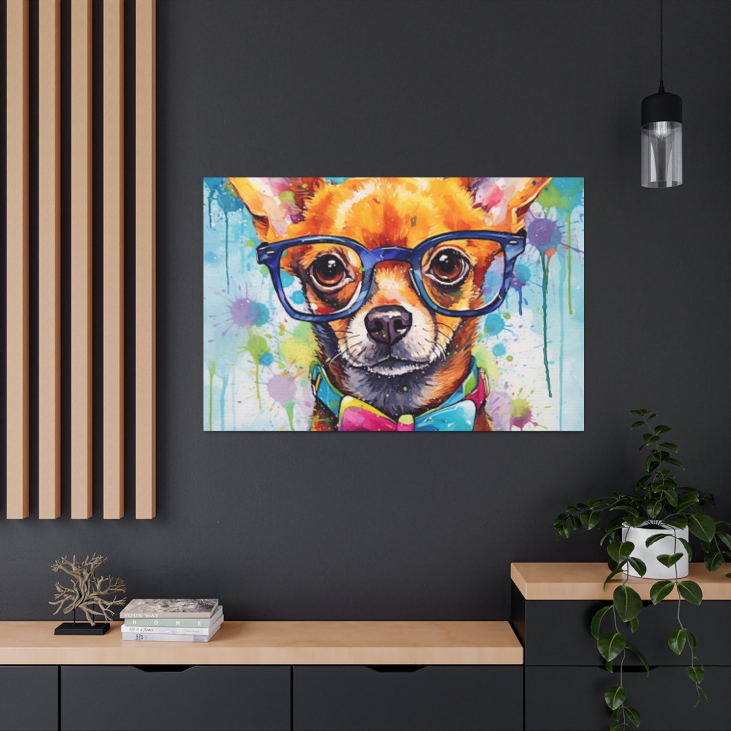 Nerdy Chihuahua In Blue Glasses And Bow Tie - Large Wall Art