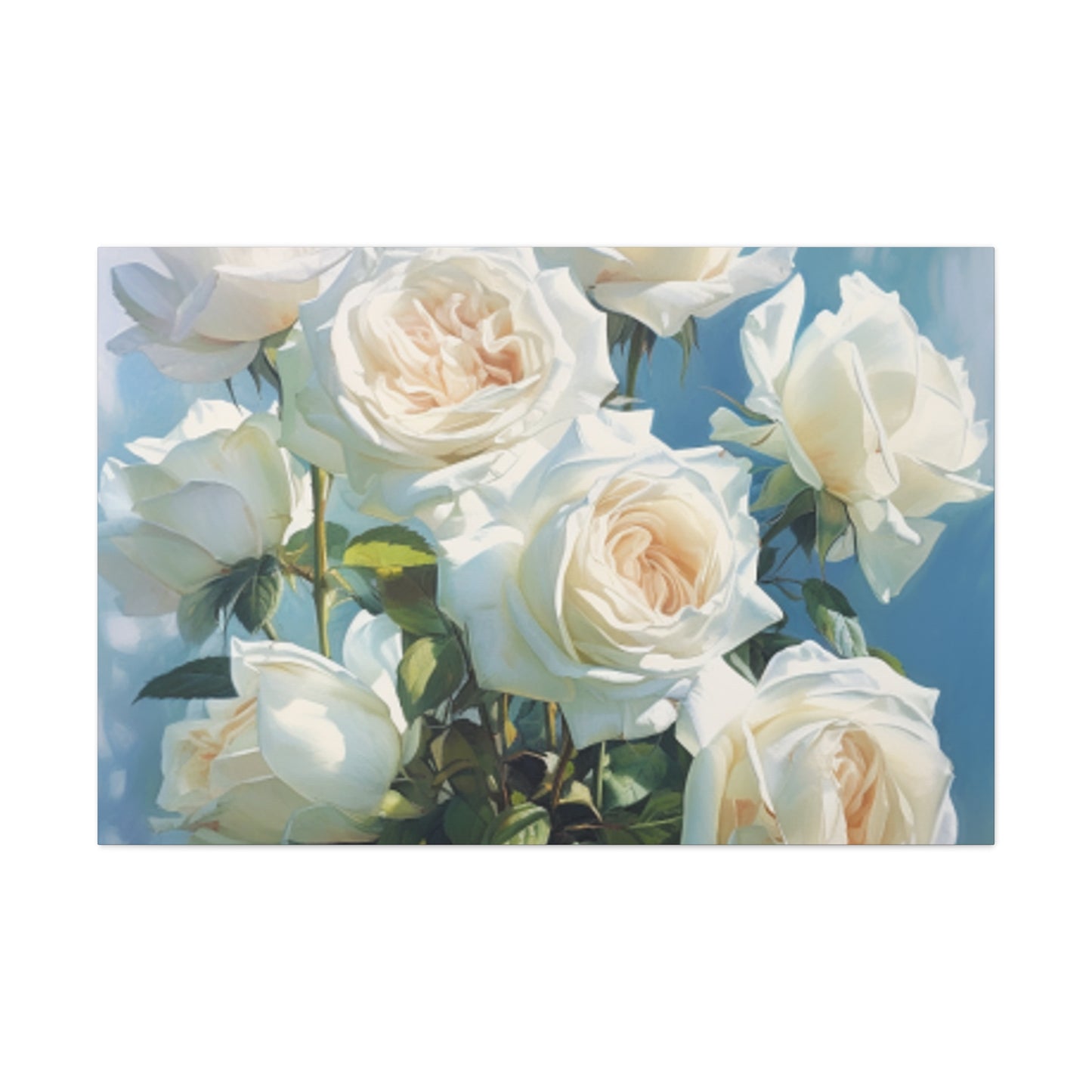 Pure White Roses In Bloom- Large Wall Art