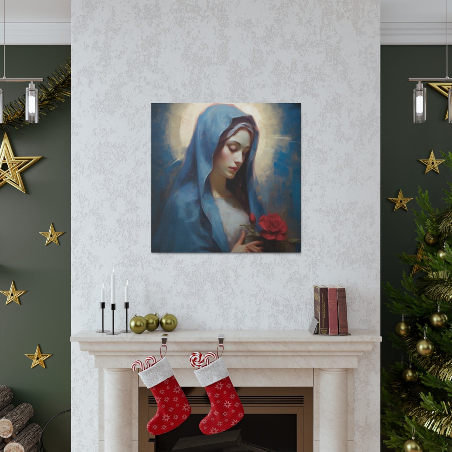 Praying Virgin Mary And Roses- Large Wall Art