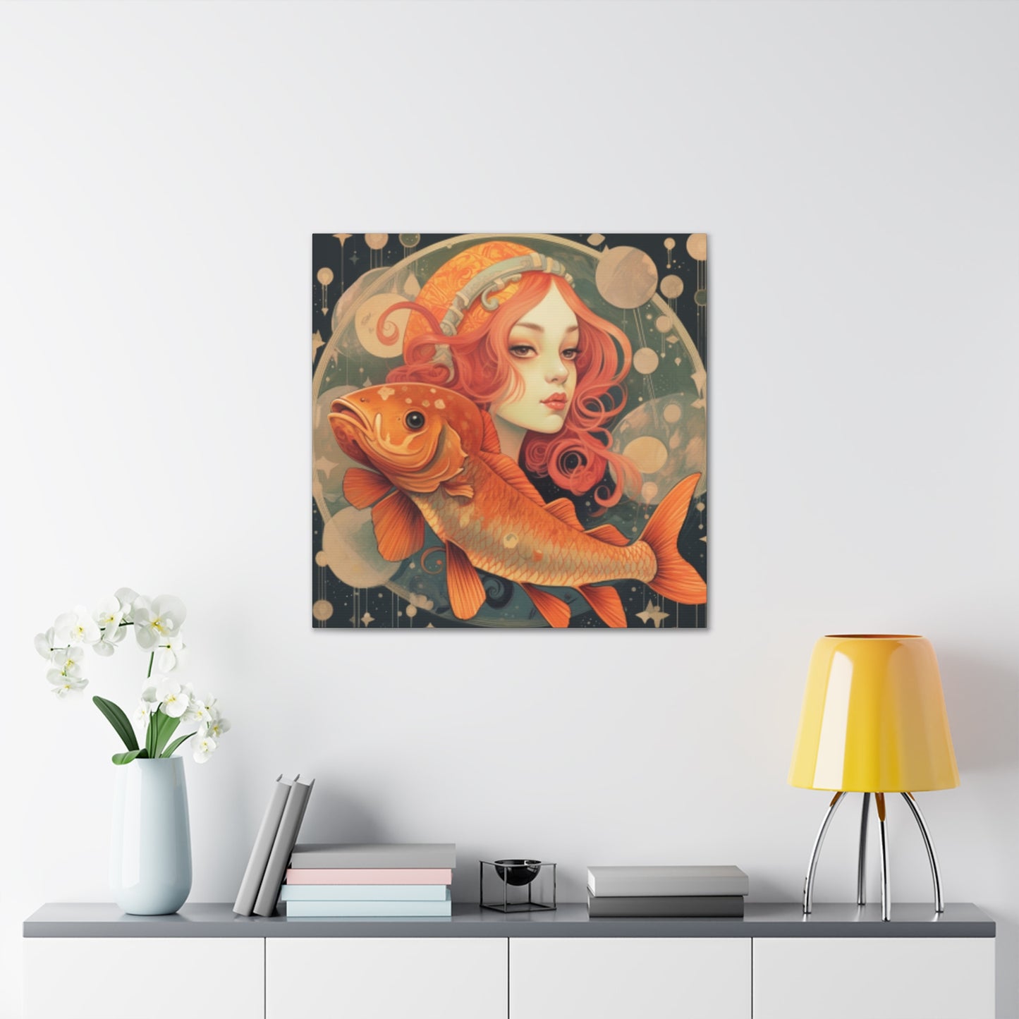 Sassy And Peaceful, Pisces Girl And Fish- Large Wall Art